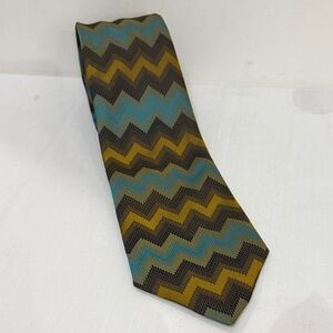 Hardy Amies Zigzag Tie in Teal, Brown, and Mustard